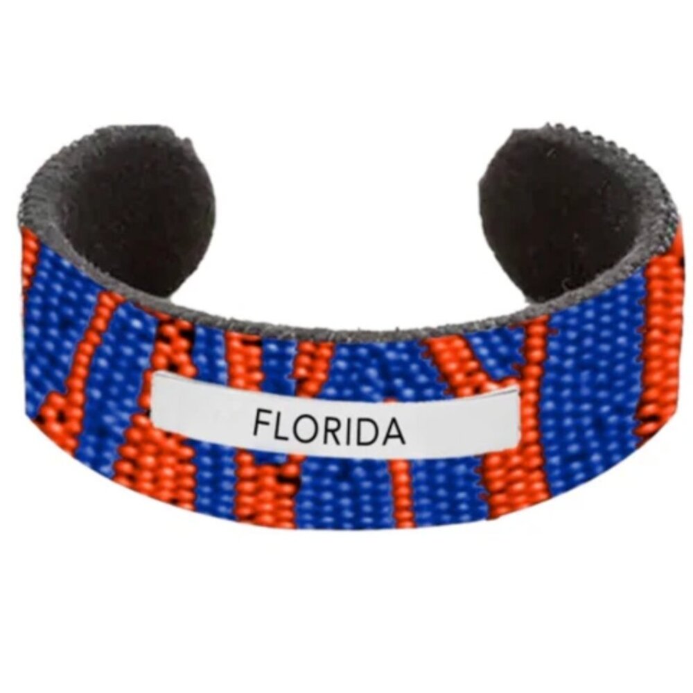 University of Florida Gators UF Hand Beaded Cuff Bracelet Orange Blue Beads NEW